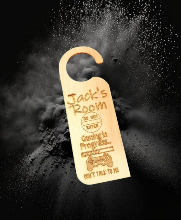 Personalised Wooden Door Hanger "Gaming in Progress" Design