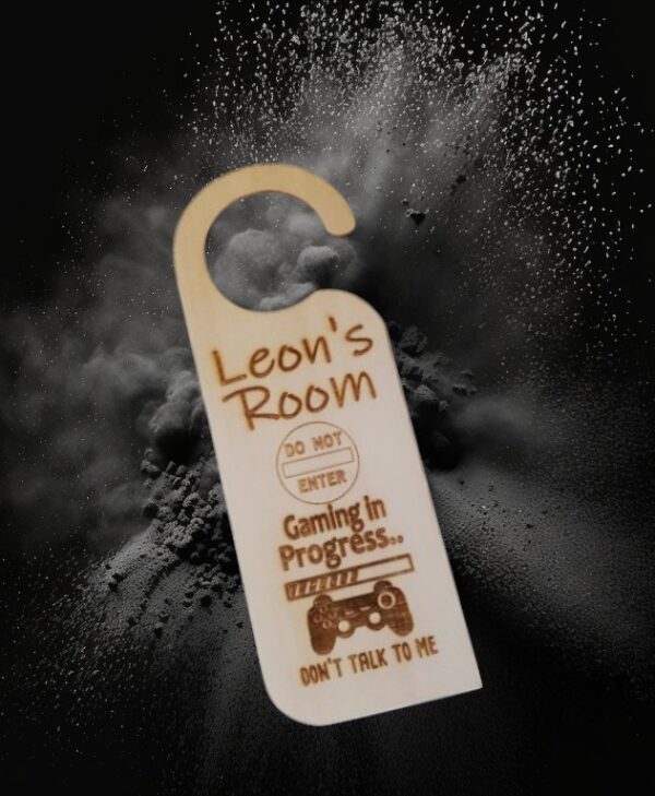 Personalised Wooden Door Hanger "Gaming in Progress" Design - Image 3