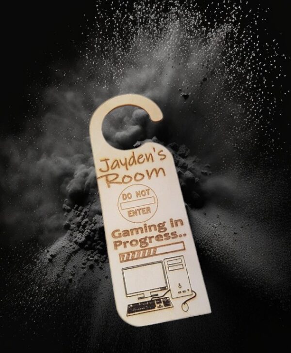 Personalised Wooden Door Hanger "Gaming in Progress" Design - Image 4