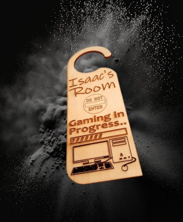Personalised Wooden Door Hanger "Gaming in Progress" Design - Image 2