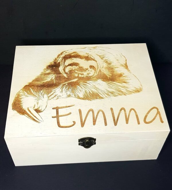 Large "Sloth" Design Wooden Box Laser Engraved and  Personalised - Image 2