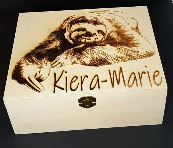 Large "Sloth" Design Wooden Box Laser Engraved and  Personalised