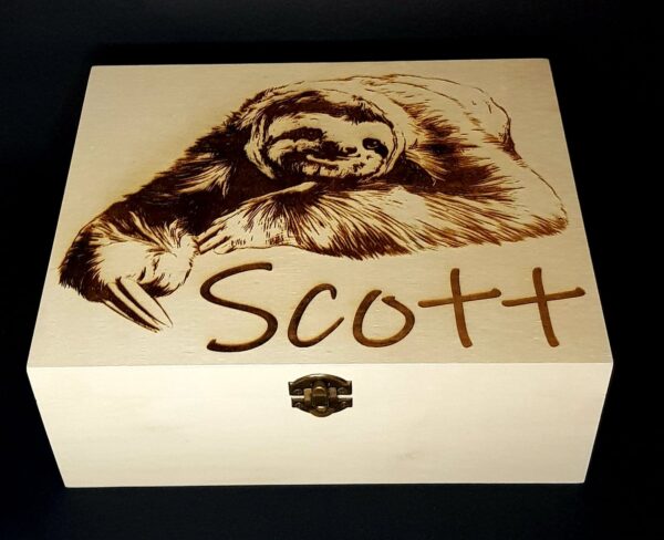 Large "Sloth" Design Wooden Box Laser Engraved and  Personalised - Image 4