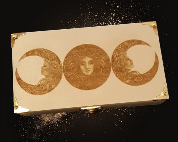 Rectangular Wooden Box "Triple Moon Goddess" Design