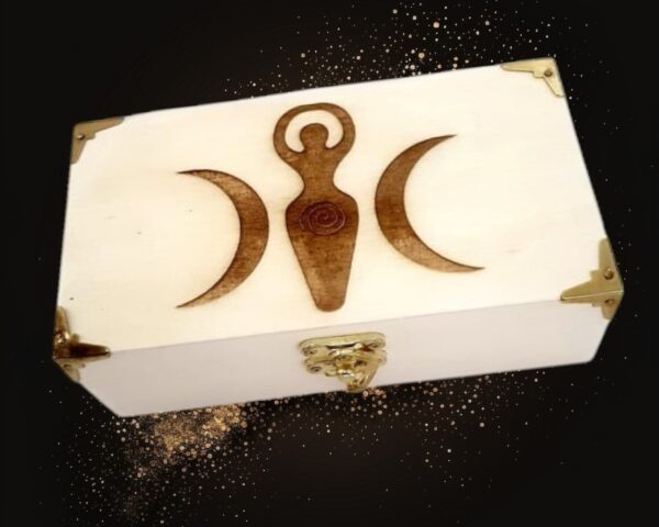 Rectangular Wooden Box "Triple Moon Goddess" Design - Image 3