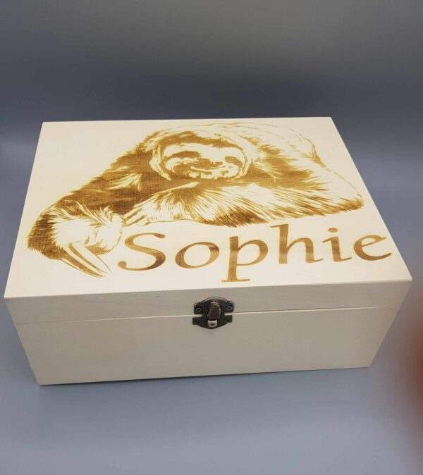 Large "Sloth" Design Wooden Box Laser Engraved and  Personalised - Image 5