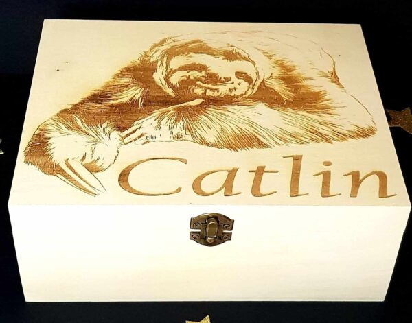 Large "Sloth" Design Wooden Box Laser Engraved and  Personalised - Image 6