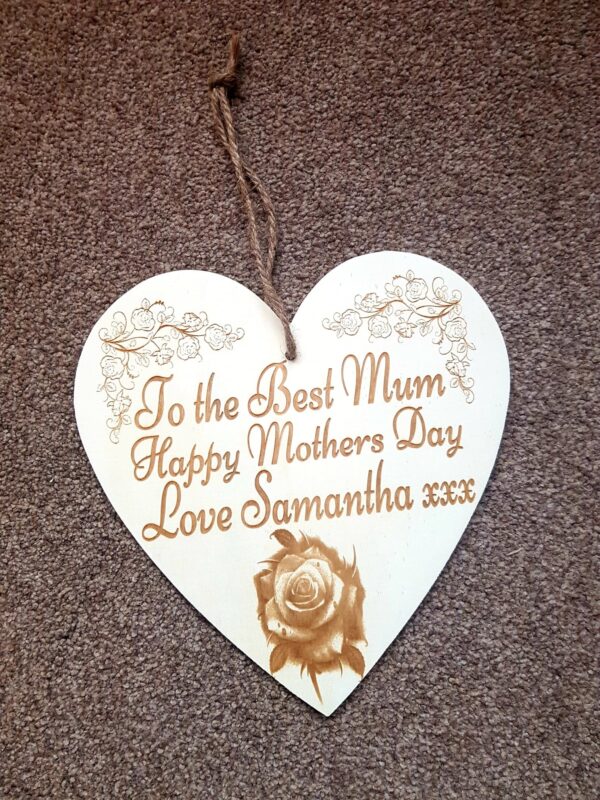 Personalised Wooden Heart Sign/Plaque "Mother's Day" - Image 2