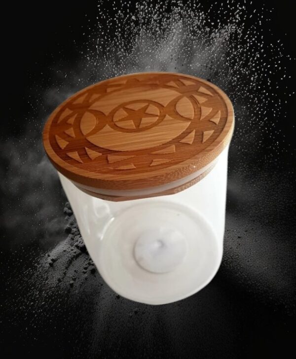 Glass Jar with Bamboo Laser Engraved Lid "Witches Designs" - Image 3