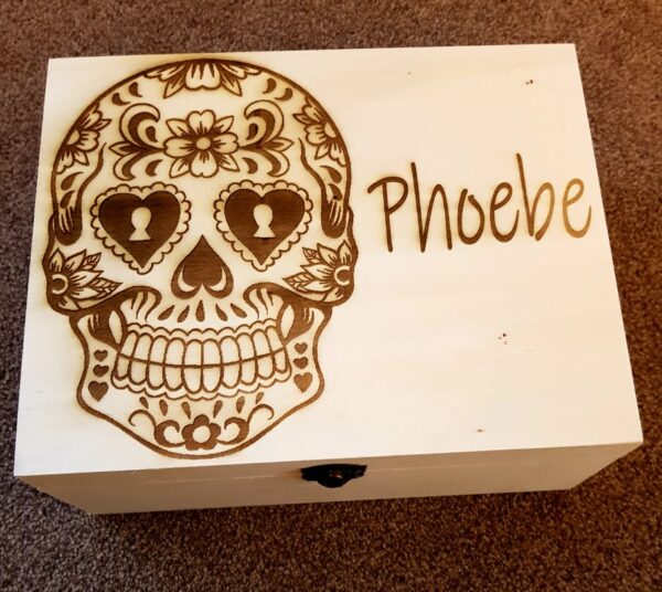 Personalised "Sugar Skull" Design Large Wooden Box - Image 2