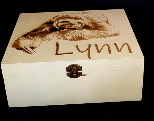 Large "Sloth" Design Wooden Box Laser Engraved and  Personalised - Image 3