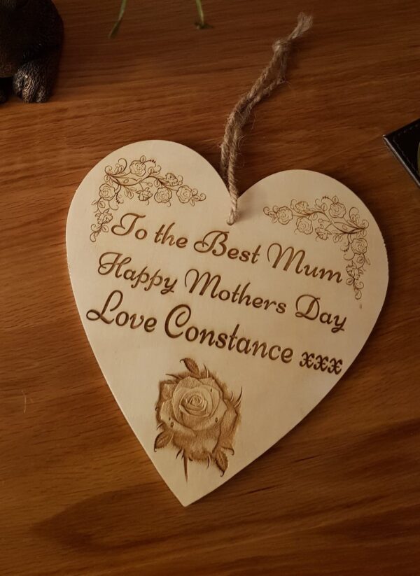 Personalised Wooden Heart Sign/Plaque "Mother's Day"
