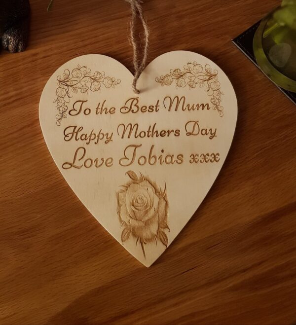 Personalised Wooden Heart Sign/Plaque "Mother's Day" - Image 4