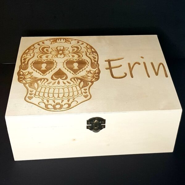Personalised "Sugar Skull" Design Large Wooden Box