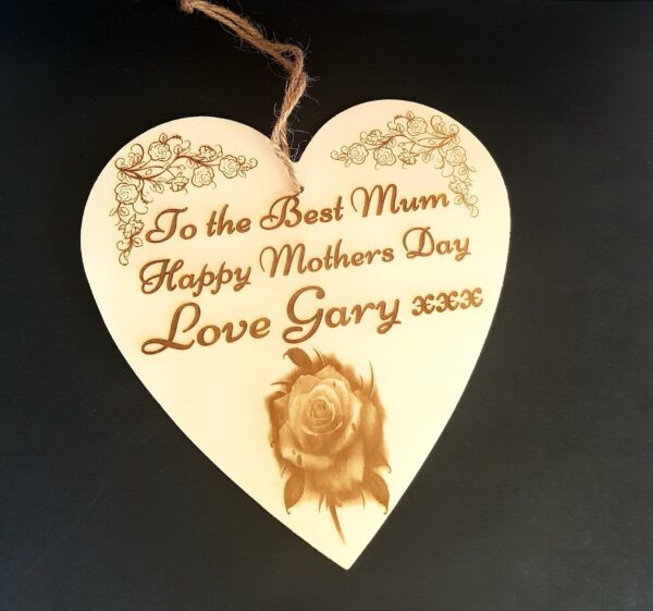 Personalised Wooden Heart Sign/Plaque "Mother's Day" - Image 3