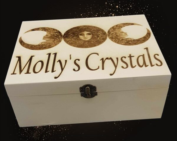 Personalised Large Wooden “Triple Moon Goddess” Design Crystal Box - Image 7