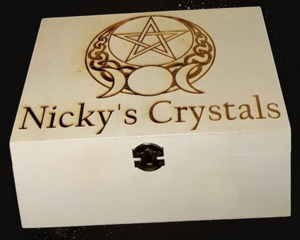 Personalised Large Wooden "Triple Moon Pentagram" Crystal Box - Image 4