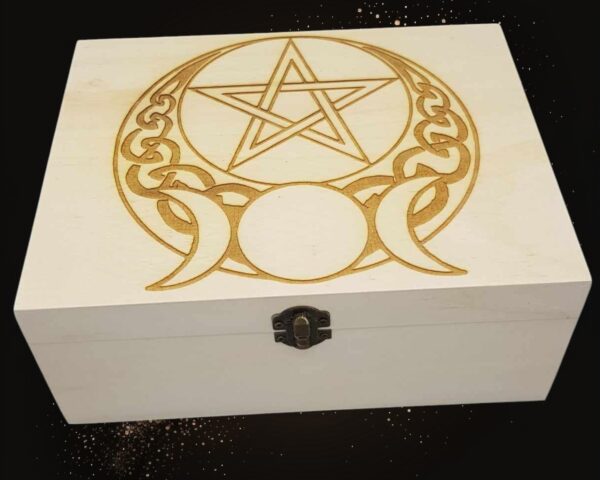 Personalised Large Wooden "Triple Moon Pentagram" Crystal Box - Image 5