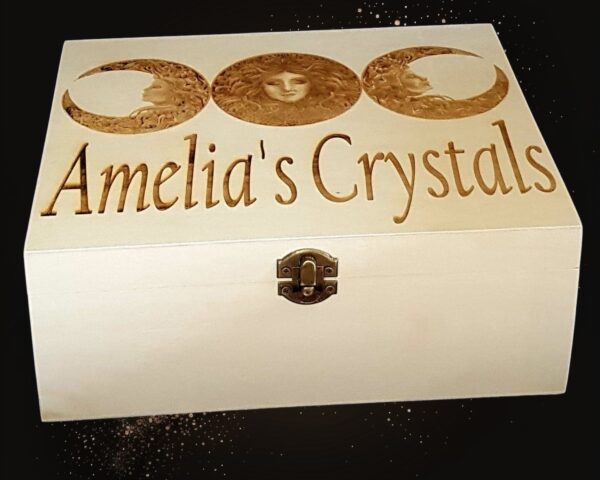 Personalised Large Wooden “Triple Moon Goddess” Design Crystal Box - Image 4
