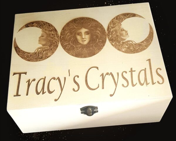 Personalised Large Wooden “Triple Moon Goddess” Design Crystal Box - Image 3