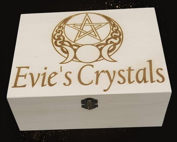 Personalised Large Wooden "Triple Moon Pentagram" Crystal Box