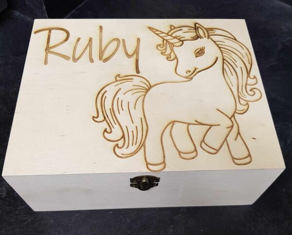 Personalised Large Wooden Box "Unicorn Design" - Image 3