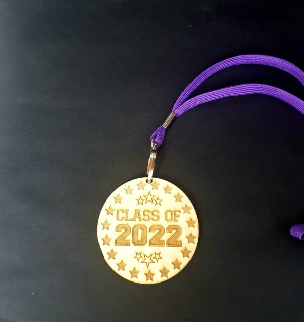 Personalised Leavers 2022 Wooden Medal with Safety Lanyard