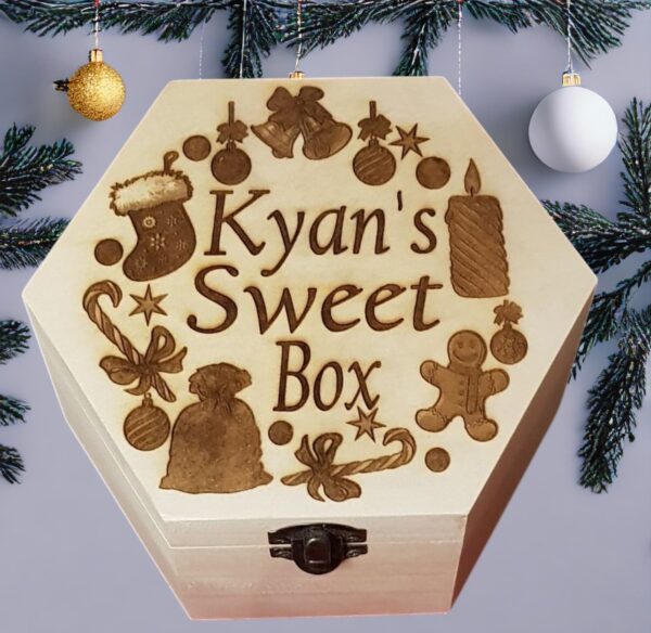 Personalised "Christmas" Design Hexagonal Laser Engraved Wooden Sweet Box - Image 6