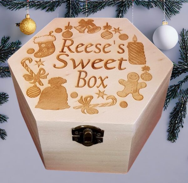 Personalised "Christmas" Design Hexagonal Laser Engraved Wooden Sweet Box