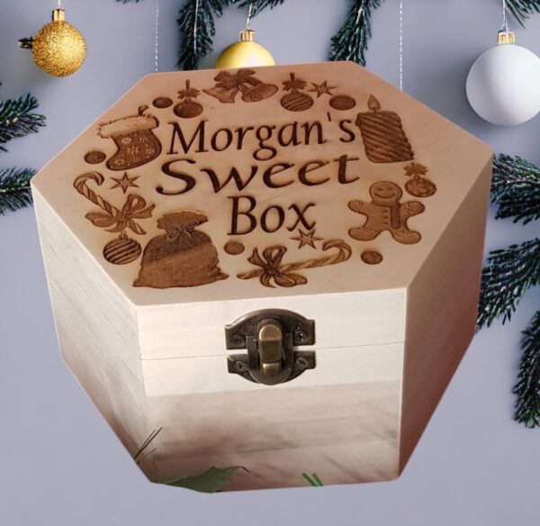 Personalised "Christmas" Design Hexagonal Laser Engraved Wooden Sweet Box - Image 7