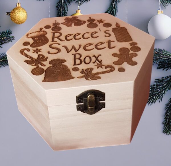 Personalised "Christmas" Design Hexagonal Laser Engraved Wooden Sweet Box - Image 5