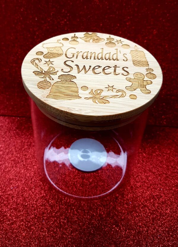 Christmas Glass Jar with Bamboo Laser Engraved Lid “Sweet” Design - Image 2