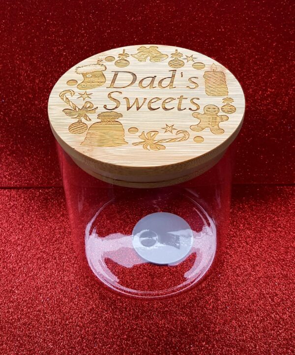 Christmas Glass Jar with Bamboo Laser Engraved Lid “Sweet” Design - Image 3