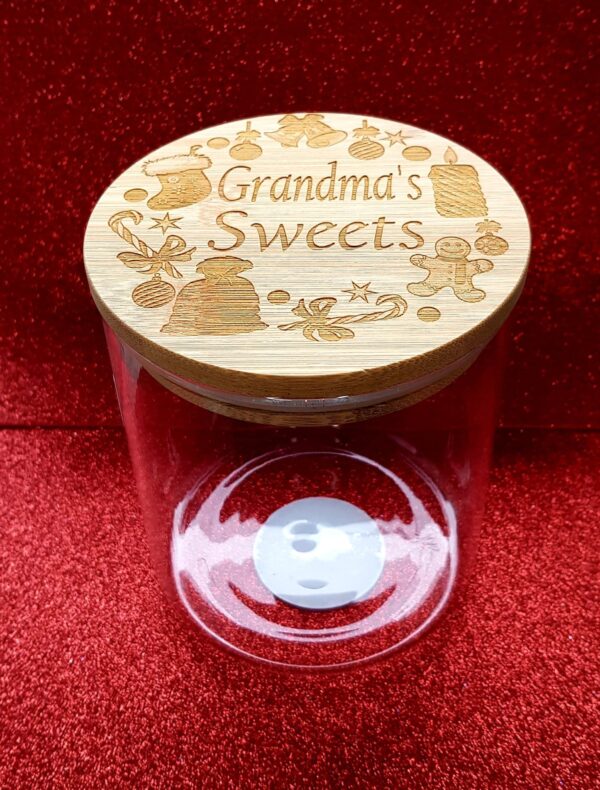 Christmas Glass Jar with Bamboo Laser Engraved Lid “Sweet” Design