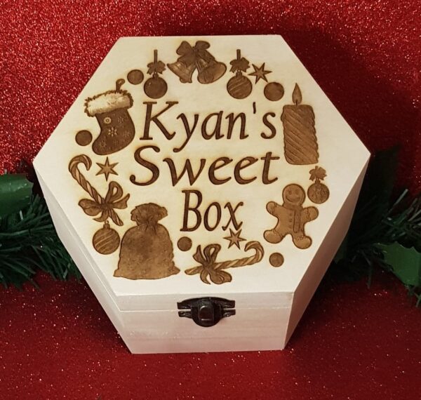 Personalised "Christmas" Design Hexagonal Laser Engraved Wooden Sweet Box - Image 2