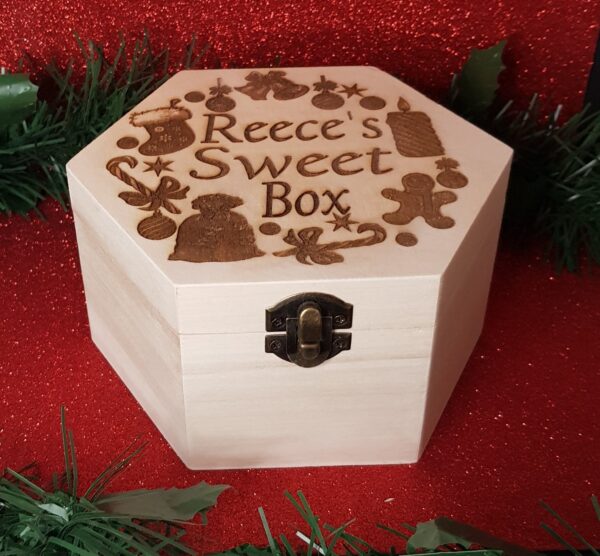 Personalised "Christmas" Design Hexagonal Laser Engraved Wooden Sweet Box - Image 4