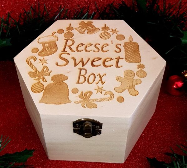 Personalised "Christmas" Design Hexagonal Laser Engraved Wooden Sweet Box - Image 3