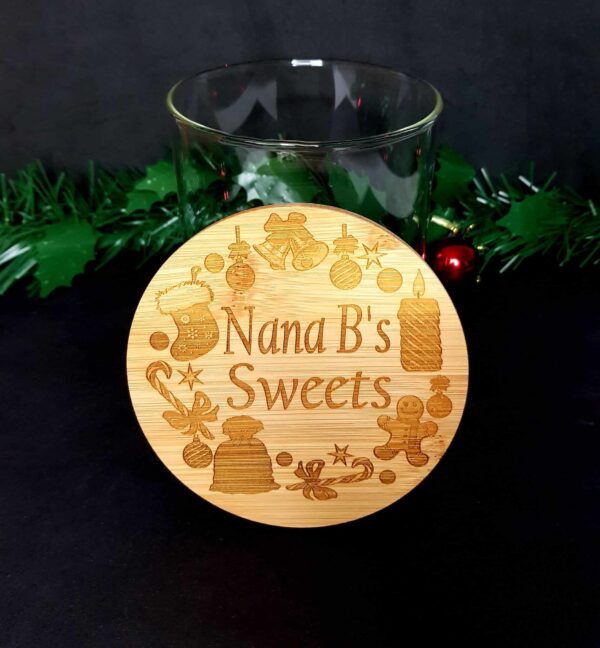 Christmas Glass Jar with Bamboo Laser Engraved Lid “Sweet” Design - Image 5