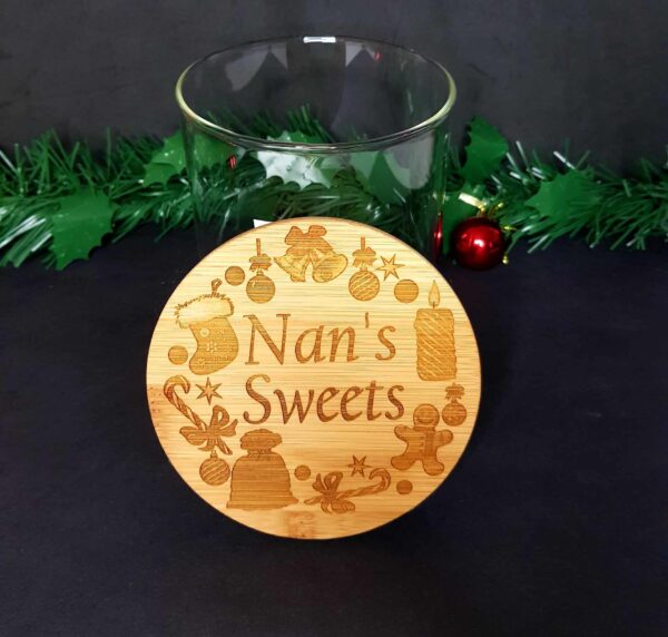 Christmas Glass Jar with Bamboo Laser Engraved Lid “Sweet” Design - Image 6