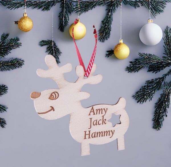 Personalised Wooden Christmas Reindeer Tree Decoration