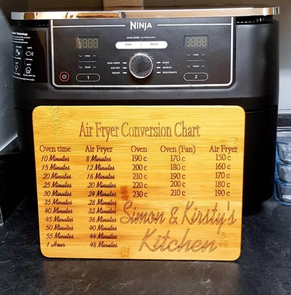 Personalised Air Fryer Conversion Chart Bamboo Chopping Board - Image 3