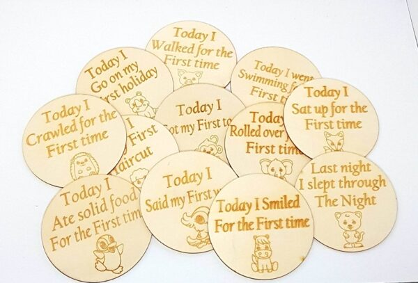 Set of 12 Wooden Baby Milestone Discs - Achievements