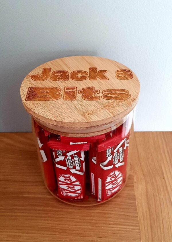 Glass Jar with Personalised Bamboo Laser Engraved Lid