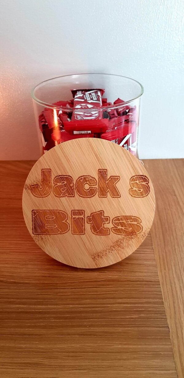 Glass Jar with Personalised Bamboo Laser Engraved Lid - Image 2