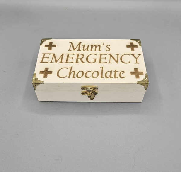Personalised Wooden "Mum's Emergency Chocolate" Box
