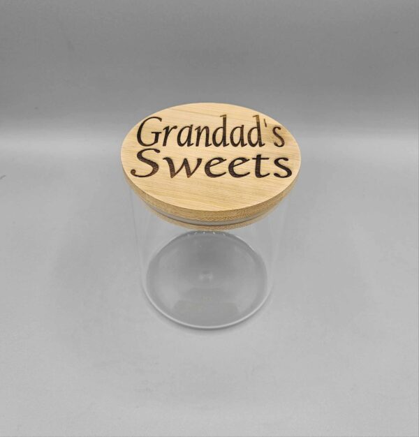Personalised Glass Jar with name/message engraved on Bamboo Lid