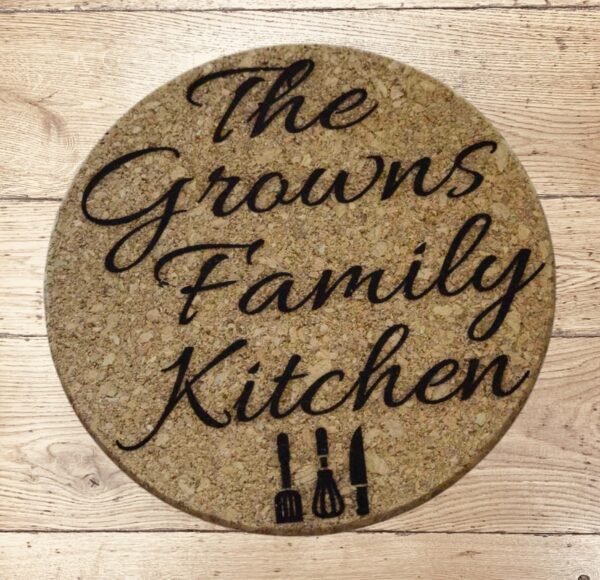 Custom Design "Family Kitchen" Cork Heat Pan Protector/Trivet